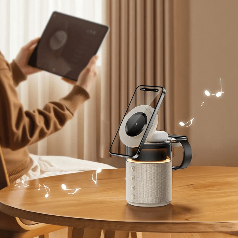 شارژر وایرلس و اسپیکر گرین لاین مدل 5 in 1 Wireless Charger